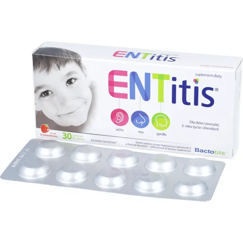 ENTitis, smak truskawkowy, 30 pastylek do ssania