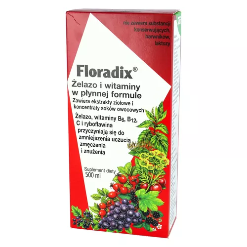 Floradix Żelazo i witaminy w płynnej formie, 500 ml