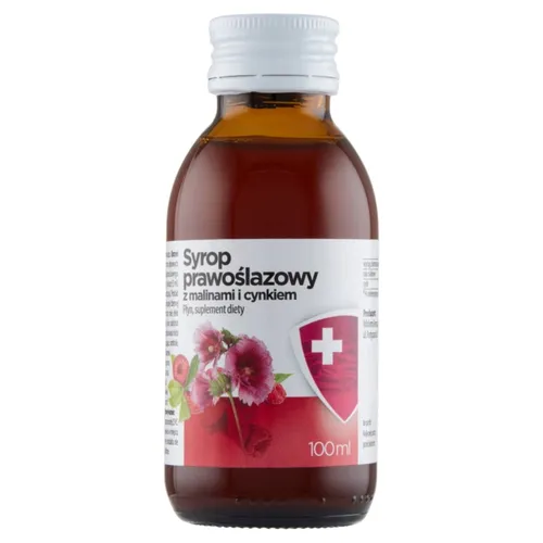 SYROP PRAWOŚLAZOWY z malinami i cynkiem - syrop bez cukru, 100 ml