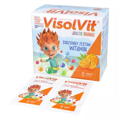 VisolVit Junior - witaminy dla dzieci po 3 r.ż., proszek musujący o smaku pomarańczowym, 30 saszetek