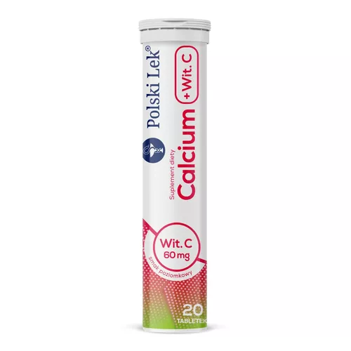 Calcium + Witamina C, smak poziomkowy, 20 tabletek musujących