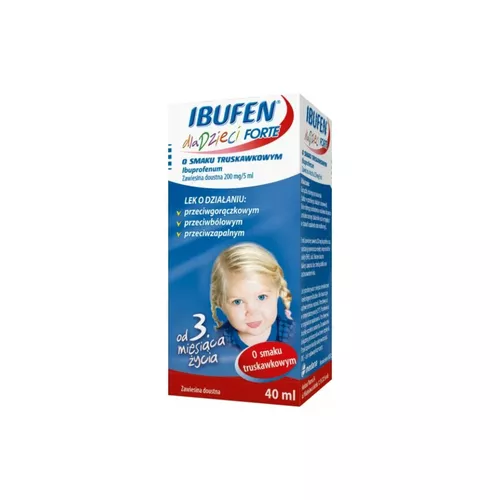Ibufen dla dzieci Forte 200 mg/5 ml, zawiesina doustna, smak truskawkowy, 40 ml