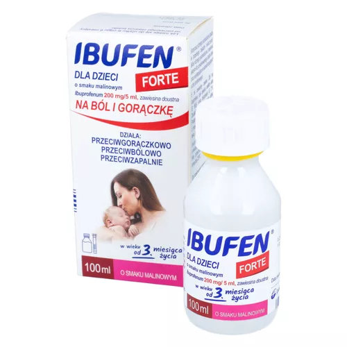Ibufen dla dzieci Forte 200 mg/5 ml, zawiesina doustna, smak malinowy, 100 ml
