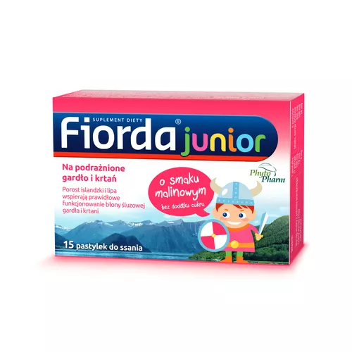 Fiorda Junior, smak malinowy, 15 pastylek do ssania
