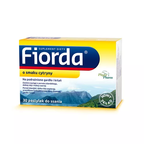 Fiorda - pastylki do ssania o smaku cytrynowym na podrażnione gardło i krtań, 30 sztuk
