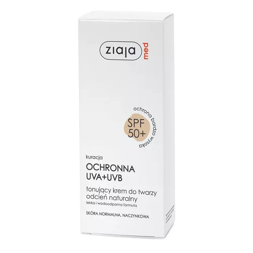 ziaja med - kuracja ochronna SPF 50+, tonujący krem do twarzy, odcień naturalny, 50 ml
