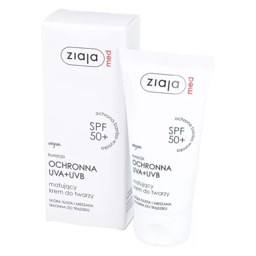 ziaja med - kuracja ochronna UVA + UVB, SPF 50+, matujący krem do twarzy, 50 ml