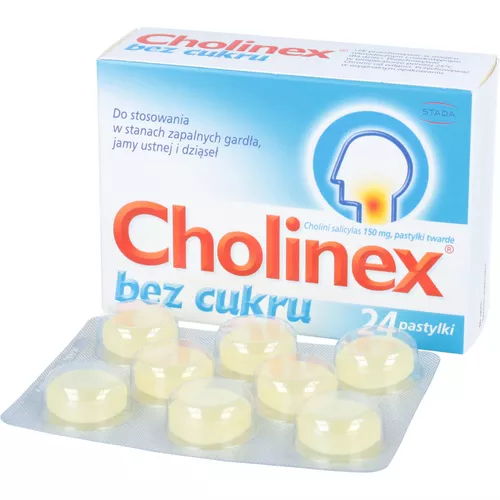 Cholinex 150 mg, bez cukru, 24 pastylek do ssania