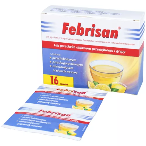Febrisan (750 mg + 60 mg + 10 mg)/ 5 g, proszek musujący, 16 saszetek
