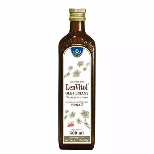 LenVitol - olej lniany budwigowy tłoczony na zimno, 500 ml - TYLKO ODBIÓR OSOBISTY