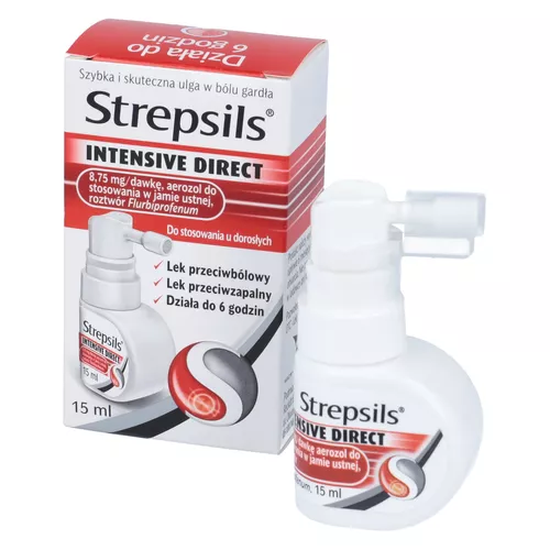 Strepsils Intensive Direct 8,75 mg, aerozol do stosowania w jamie ustnej, 15 ml