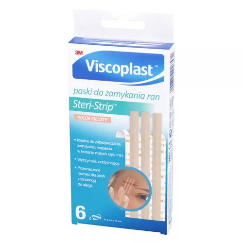 Viscoplast STERI-STRIP - paski do zamykania ran w kolorze cielistym, 6 mm x 75 mm, 6 sztuk