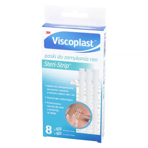 Viscoplast STERI-STRIP - zestaw pasków do zamykania ran, 5 sztuk 3 mm x 75 mm, 3 sztuki 6 mm x 75 mm
