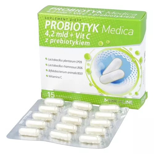Probiotyk Medica 4,2 mld + Vit C z prebiotykiem, 15 kapsułek