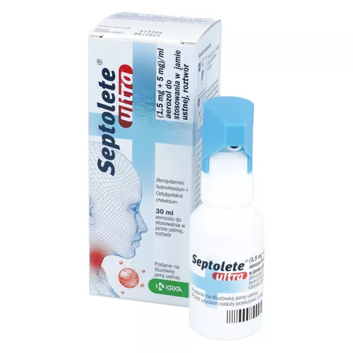 Septolete Ultra (1,5 mg + 5 mg)/ ml, aerozol do stosowania w jamie ustnej, roztwór, 30 ml