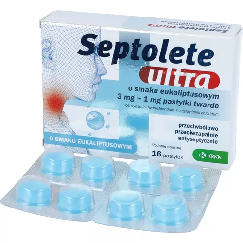 Septolete Ultra 3 mg + 1 mg, smak eukaliptusowy, 16 pastylek twardych