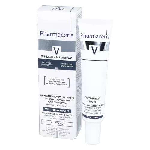 Pharmaceris V VITI-MELO NIGHT - repigmentacyjny krem zmniejszający obszar plam bielaczych do twarzy i ciała na noc, 40 ml