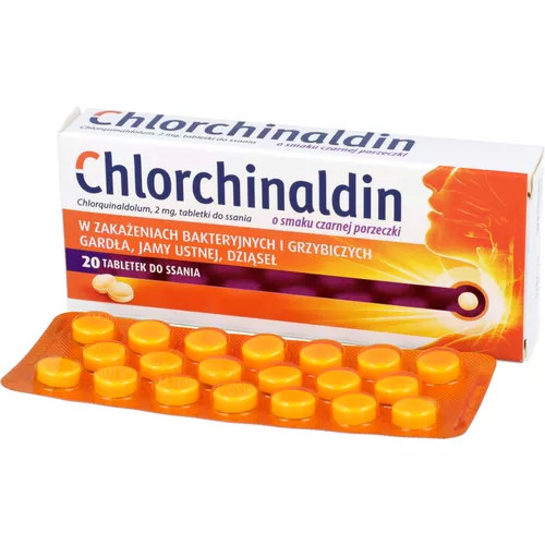 Chlorchinaldin 2 mg, smak czarnej porzeczki, 20 tabletek do ssania
