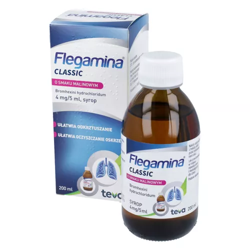Flegamina Classic 4 mg/5 ml, syrop, smak malinowy, 200 ml