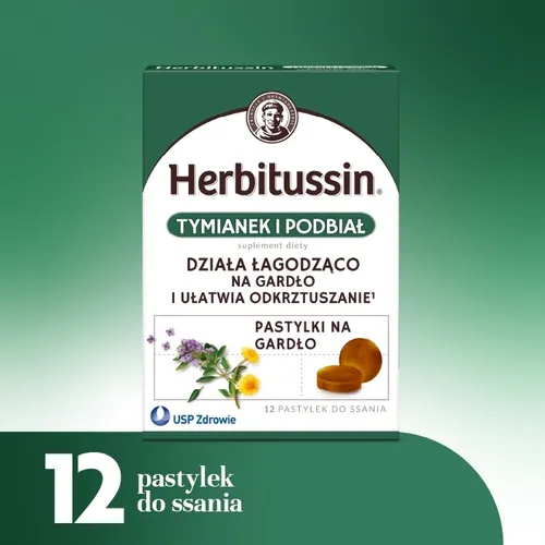 Herbitussin Tymianek i Podbiał, 12 pastylek do ssania