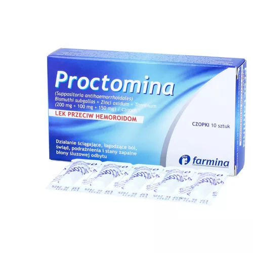 Proctomina 200 mg + 100 mg + 150 mg, 10 czopków