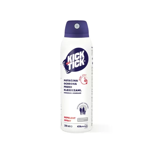 KICK THE TICK Max Repelent Plus - spray przeciw kleszczom, komarom i meszkom, 200 ml