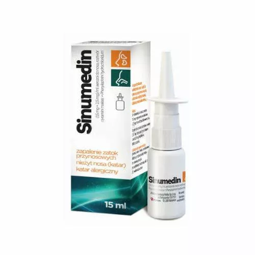 Sinumedin (1,5 mg + 2,5 mg)/ ml, aerozol do nosa, roztwór, 15 ml