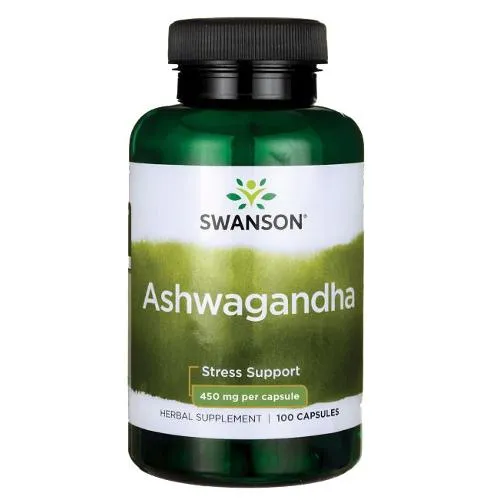 Swanson - Ashwagandha 450 mg, wsparcie odporności oraz utrzymanie dobrego samopoczucia, 100 kapsułek