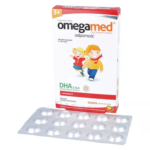 omegamed odporność 3+ - pastylki żelowe do żucia dla dzieci powyżej 3 roku życia, 30 sztuk