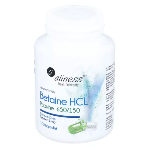 Aliness Betaine HCL Pepsine 650/150, 100 kapsułek