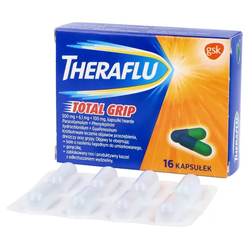 Theraflu Total Grip 500 mg + 6,1 mg + 100 mg, 16 kapsułek