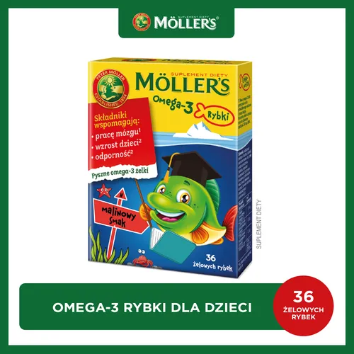 Mollers Omega-3 Rybki, smak malinowy, 36 żelowych rybek
