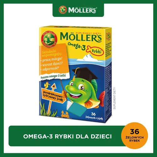 Mollers Omega-3 Rybki, smak pomarańczowo-cytrynowy, 36 żelowych rybek