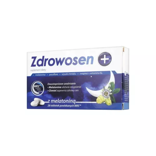 Zdrowosen + - suplement diety ułatwiający zasypianie, 1 mg z melatoniną, 28 tabletek