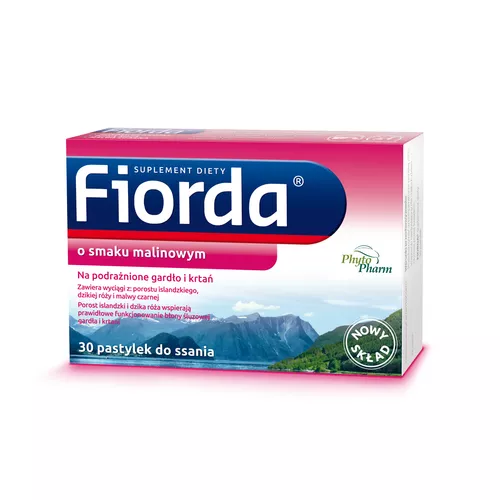Fiorda - pastylki do ssania o smaku malinowym na podrażnione gardło i krtań, 30 sztuk