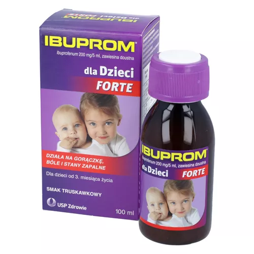 Ibuprom dla Dzieci Forte 200 mg/5 ml, zawiesina doustna, smak truskawkowy, 100 ml