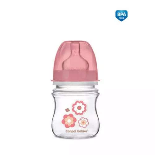 Canpol babies - antykolkowa butelka szerokootworowa EasyStart, Newborn baby, 120 ml, 35/216, kolor różowy, 1 sztuka