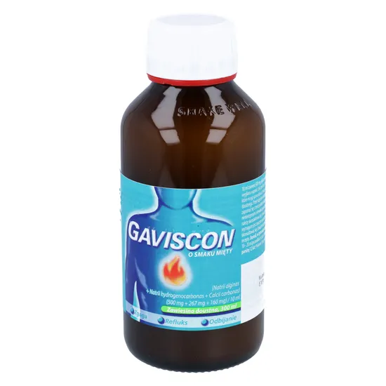 GAVISCON (500 mg + 267 mg + 160 mg)/10 ml,  zawiesina doustna, smak miętowy, 300 ml