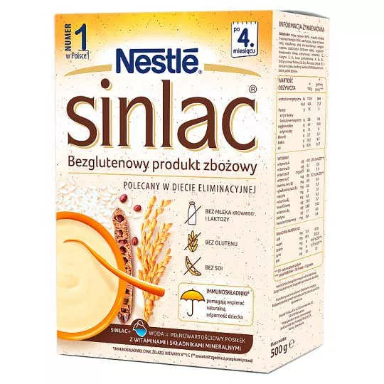 Nestle sinlac - produkt zbożowy, bezglutenowy dla niemowląt powyżej 4. miesiąca życia, 500 g