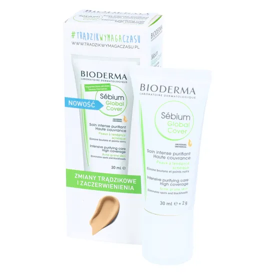 BIODERMA - Sebium Global Cover, koloryzujący krem przeciwtrądzikowy z punktowym korektorem, 30 ml
