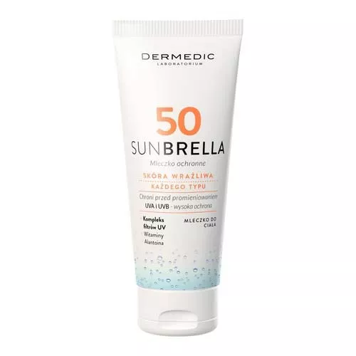 DERMEDIC SUNBRELLA - mleczko ochronne wodoodporne-fotostabilne, skóra wrażliwa każdego typu, SPF 50, 100 g
